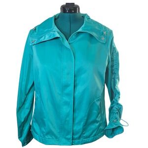 Chico's Collection Aqua Blue Ruched Sleeve Lightweight Jacket Size‎ 2